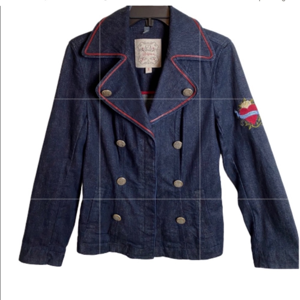 Brighton RARE Denim Cotton Follow Your Heart Embroidered Pea Style jean jacket
